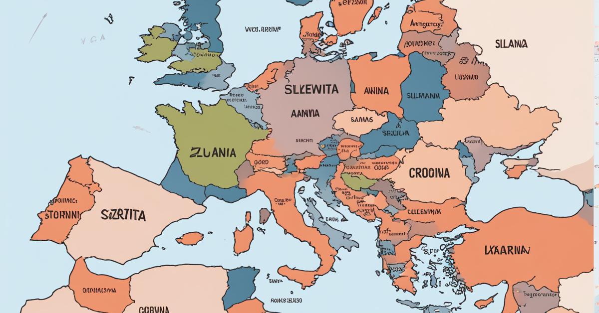 Mapa Europy z wyróżnionymi krajami używającymi prefixu +38, wraz z ich konkretnymi kodami: +385 dla Chorwacji, +380 dla Ukrainy i +386 dla Słowenii.